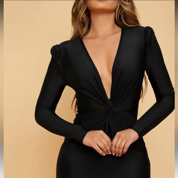 Black Low Cut Dress - Picture 2 of 7